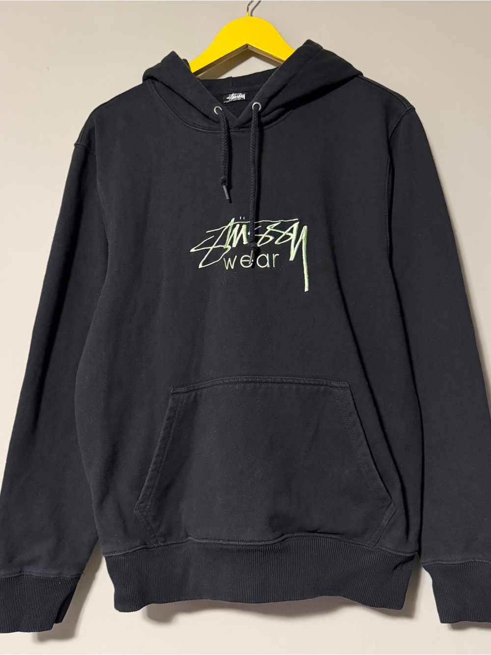 Stussy black hoodie with green logo faded etc medium